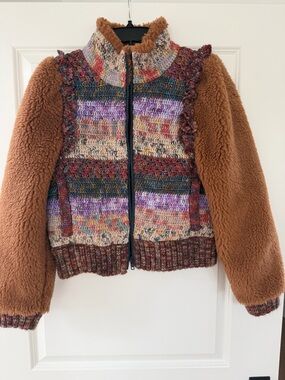 Sea New York Multicolor Knit & Brown Teddy Sleeve Zip Jacket